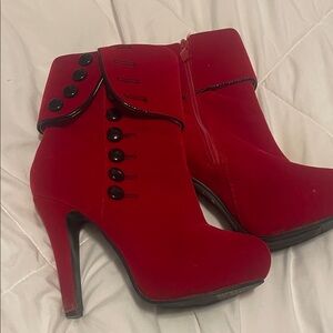 Elegant Red Buttoned Ankle Boots